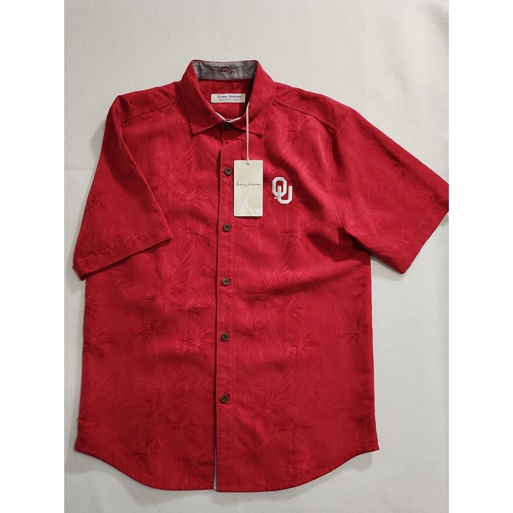 Tommy Bahama NWT Shirt Mens S Oklahoma Sooners OU Short Sleeve Button Up Red